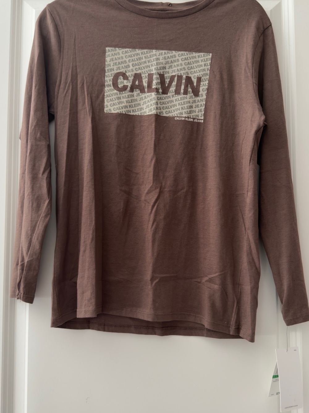Calvin Klein Boys Long Sleeve Logo Tee - Brown